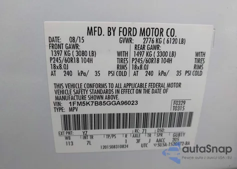 2016 Ford Explorer from USA, damaged, VIN 1FM5K7B85GGA96023
